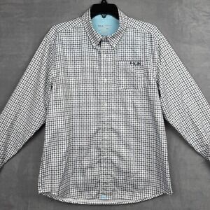 Huk Performance Fabrics Long Sleeve‎ Button Up Shirt Blue Gingham Fish M